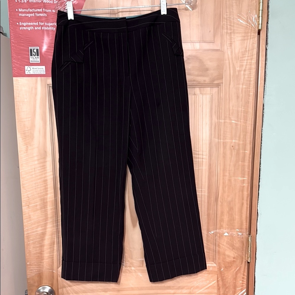 Black Pinstripe Cropped Dress Pants